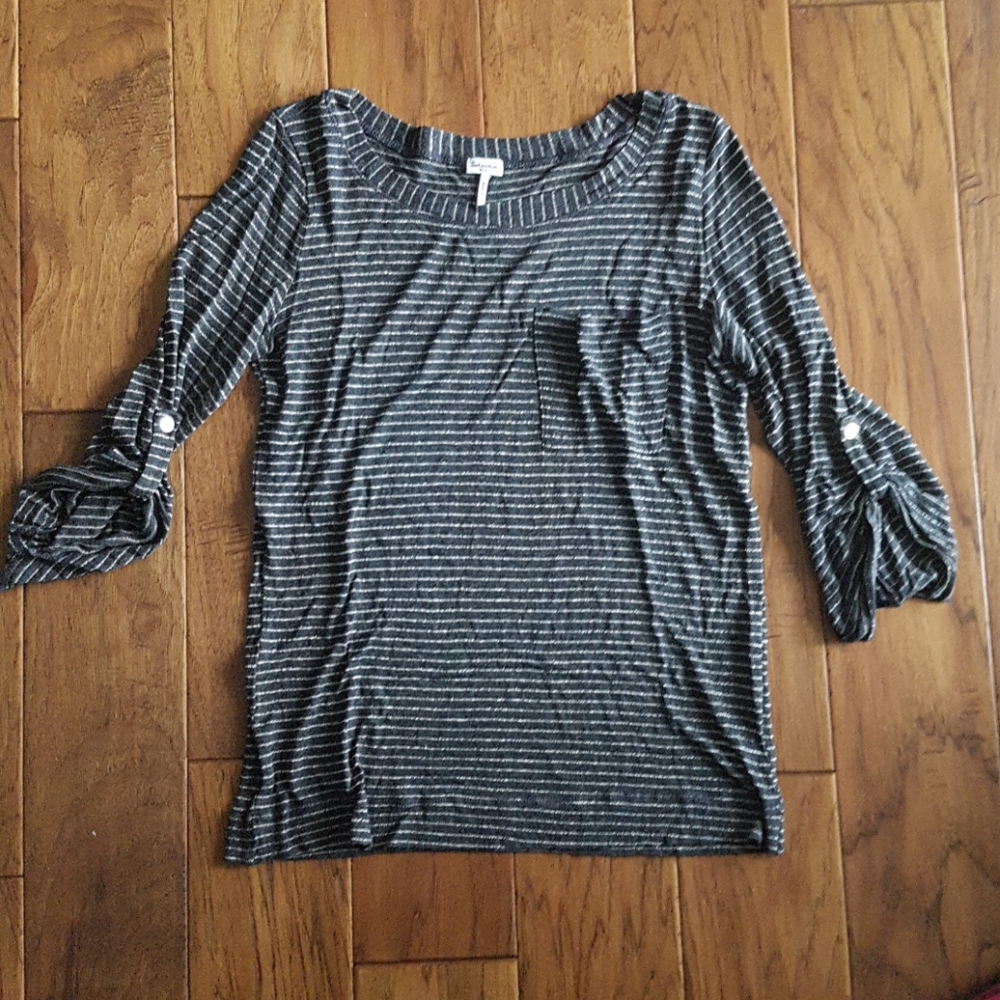 Splendid Grey & Silver Striped Top with Pocket